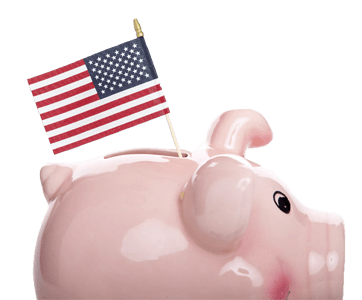 decorative image of a piggy bank with an american flag
