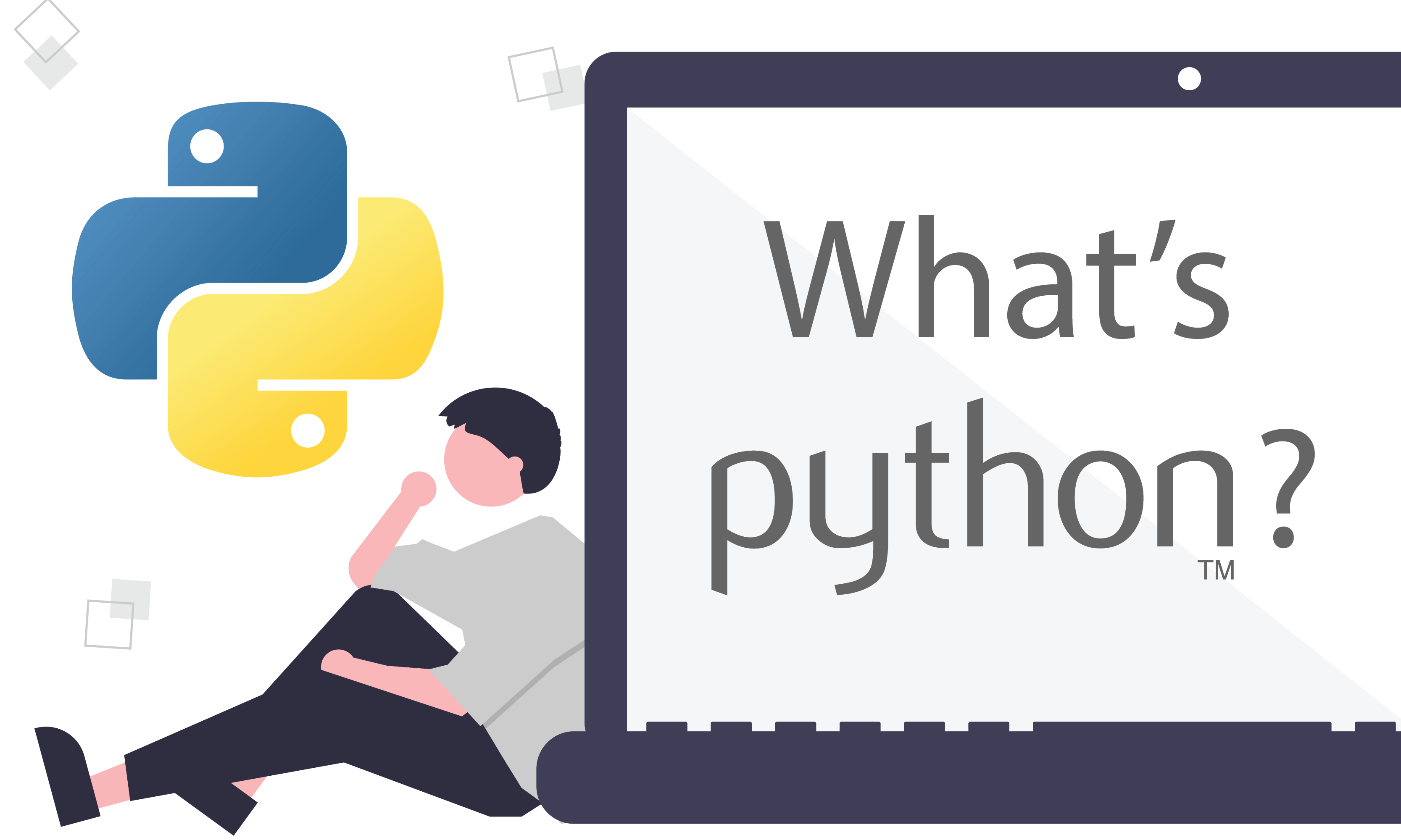 illustration of person thinking next to laptop and python logo