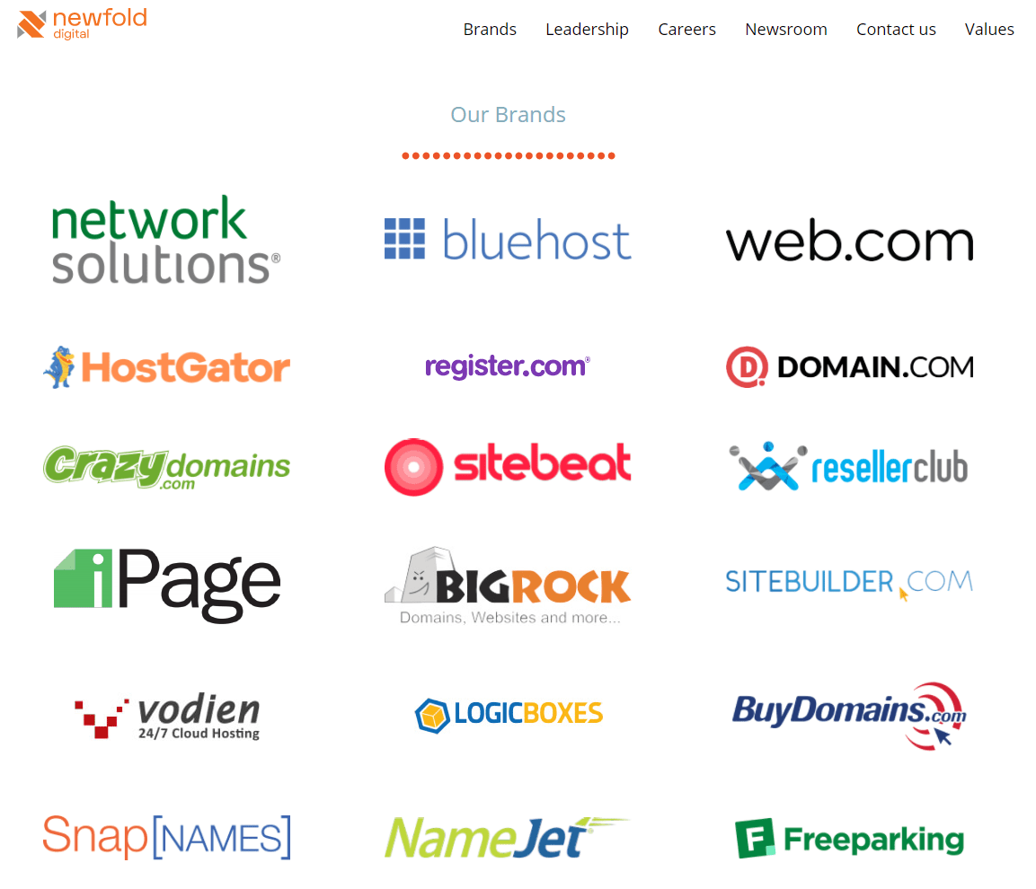 logos of assorted web hosting companies owned by newfold digital