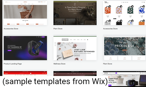 screenshot of wix templates