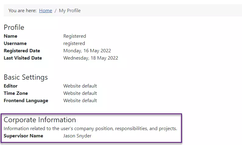 supervisor name set on user profile frontend