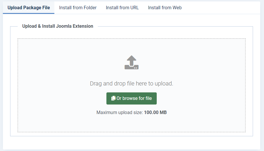 extension install upload screen