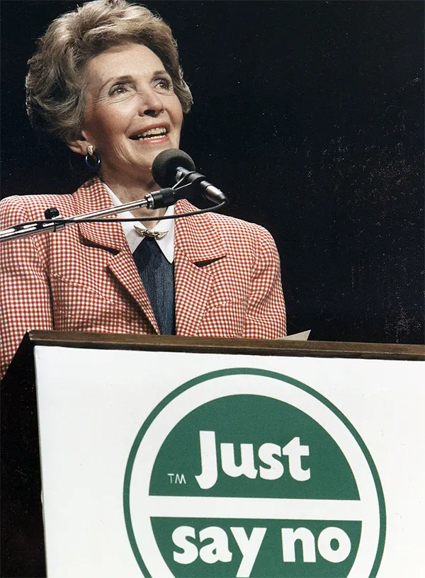 photo of nancy regan speaking at a just say no event
