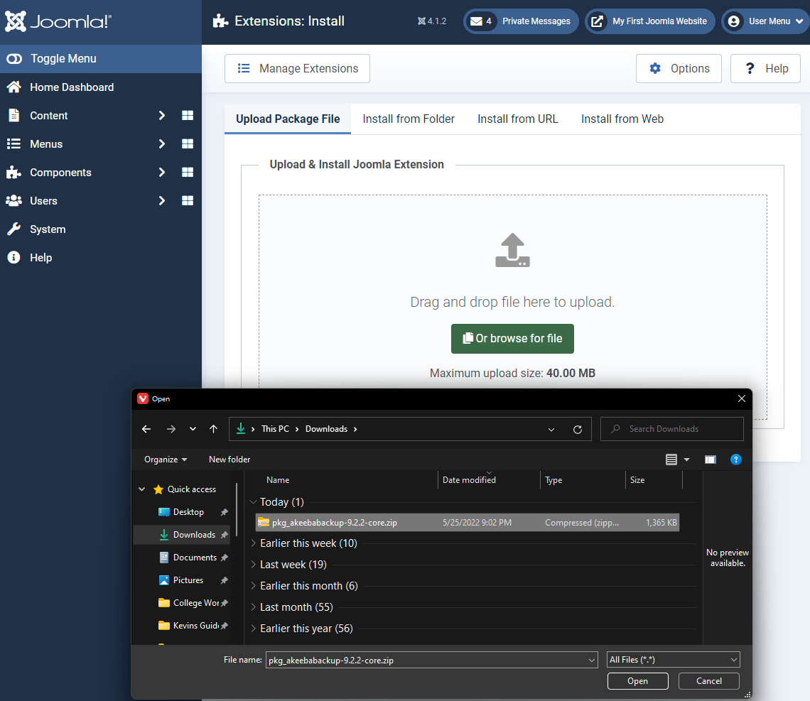 Upload the Akeeba Backup Core Zip