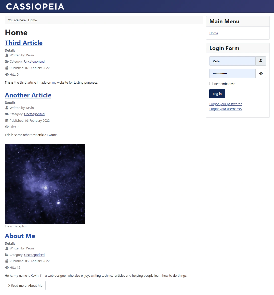 What my home page looks like with an intro image on one article