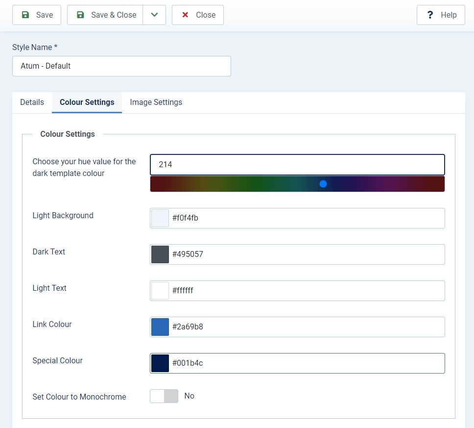 Atum Color Settings