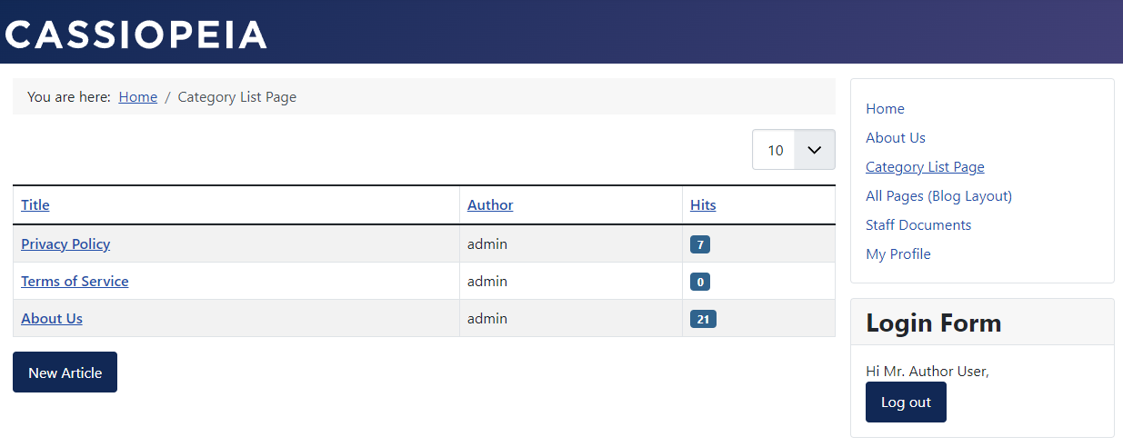 Category List - New Article Button Visible
