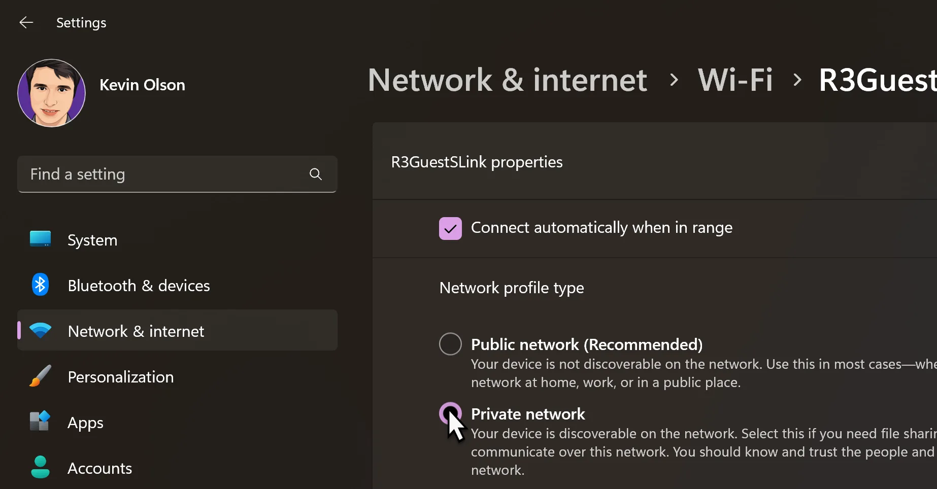 Change Network Profile