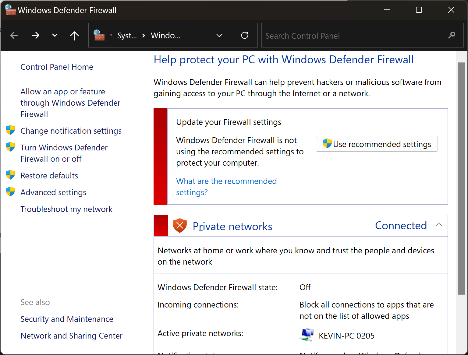 Screenshot of Firewall Off