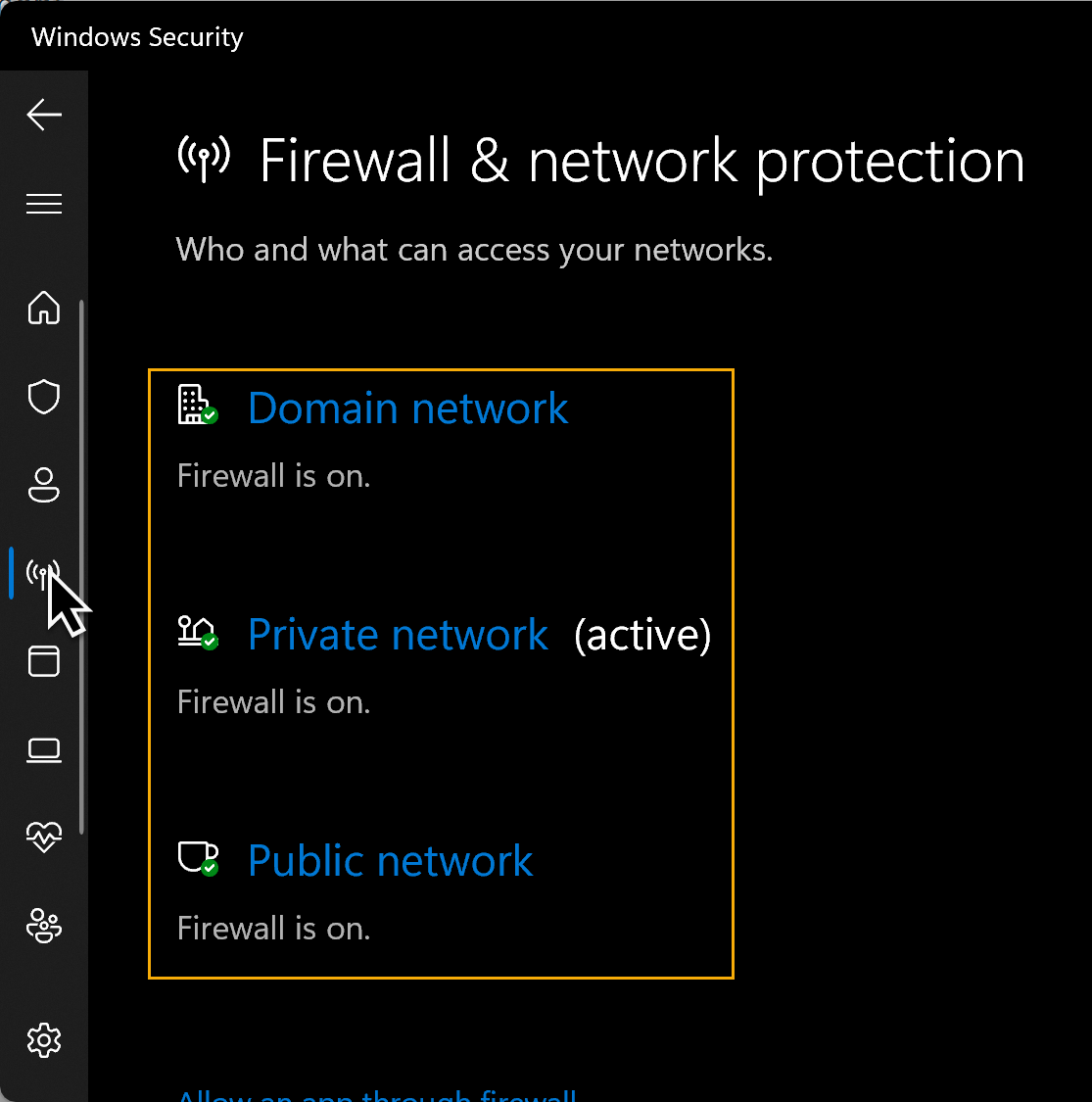Status from Windows Security