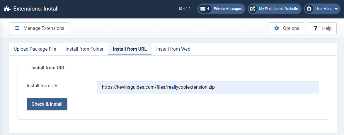 Install Joomla Extension from URL