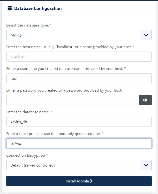 Configure Database Info