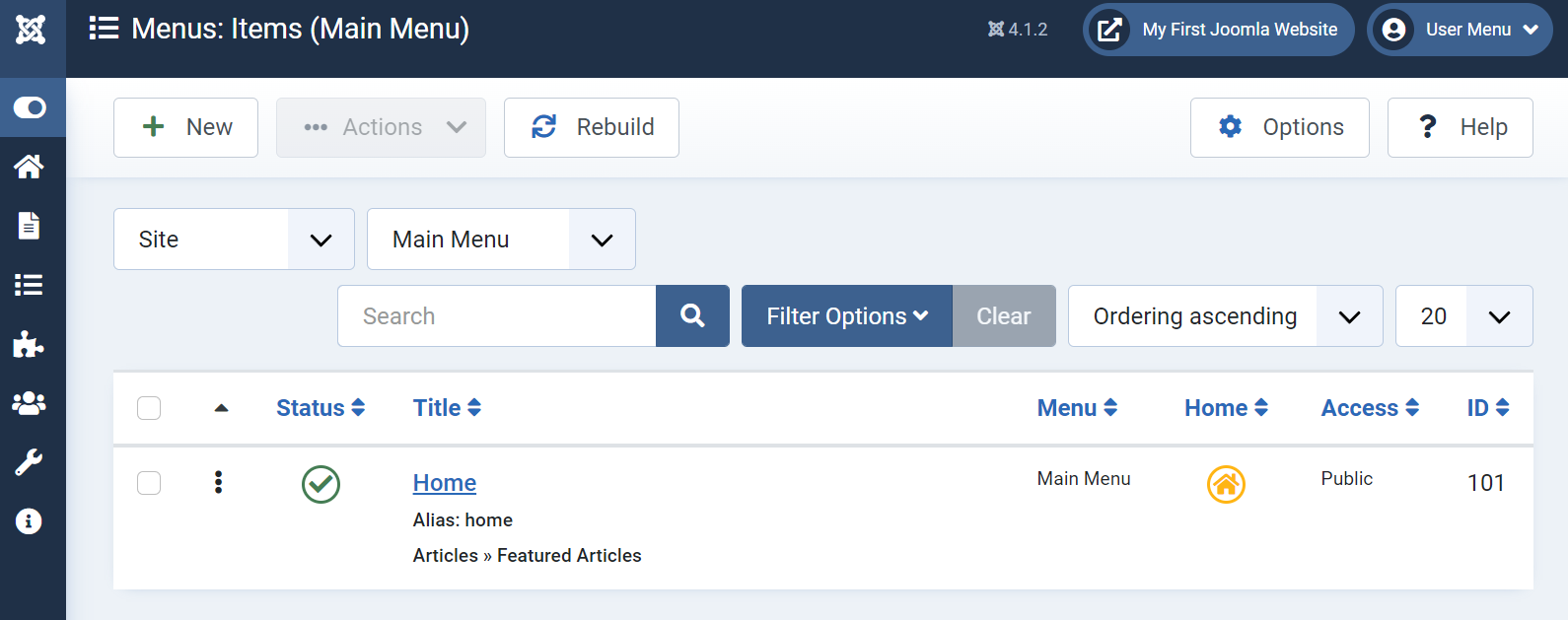 This page lists all the items in the Main Menu.