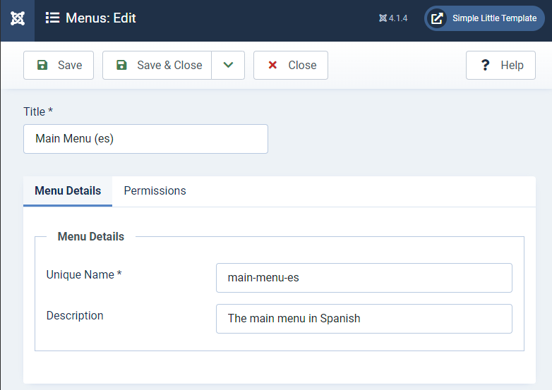 New Menu Spanish