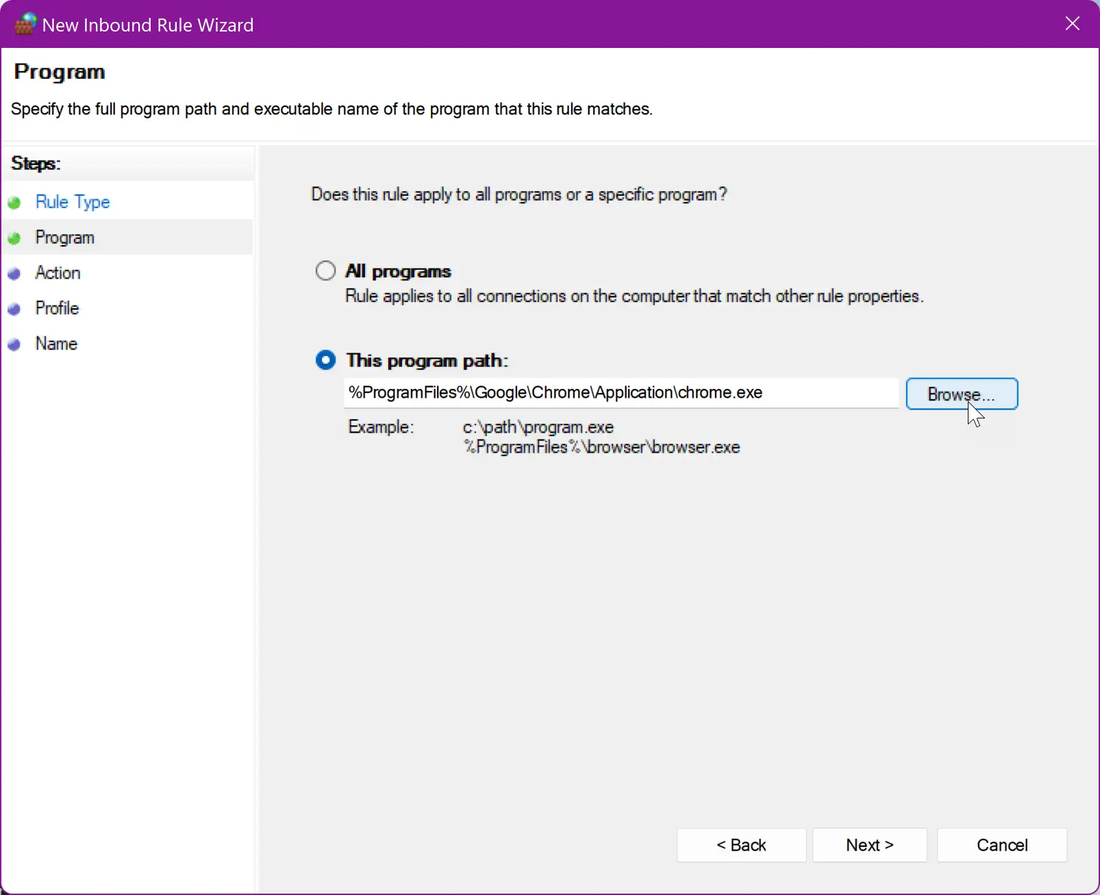 Select Program to Block