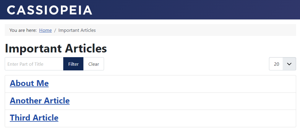 What Cassiopeia's default tag page looks like