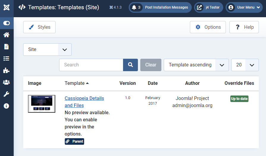 The Template Manager Page